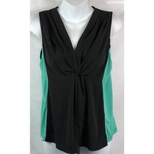 George Sleeveless Tank Top S Blk/Green Twist Front V-Neck Active Wear Sporty